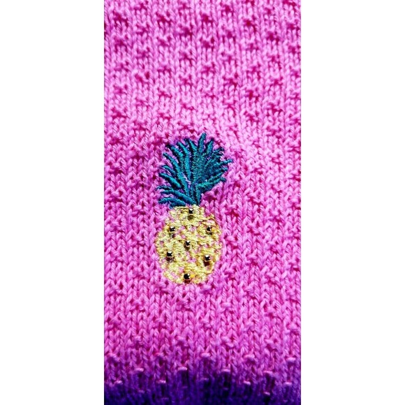 Talbots Pink Knit Sweater Embroidered Bead Pineapple Knit Linen Blend Size 2X - Picture 7 of 7